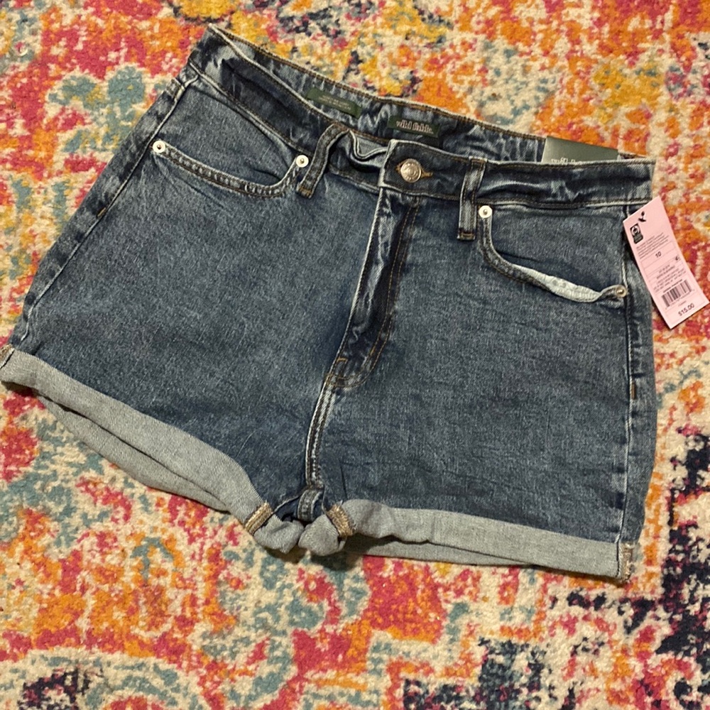 Blue Jean Wild Fable (target) shorts w/ silver hardwear & tan stitching Sz 10/30